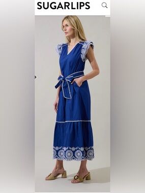 Sugarlips Siera Embroidered Ruffle Maxi Dress- NWT size L